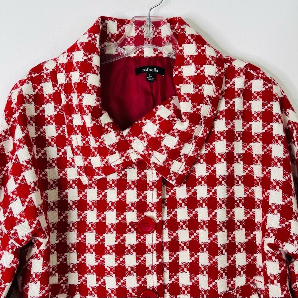 Rafaella red white wool houndstooth check crop button preppy blazer jacket large - Picture 2 of 8
